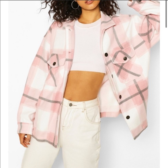 Boohoo Jackets & Blazers - Pink plaid button up coat